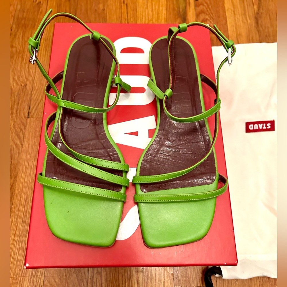 STAUD GITANE FLAT SANDALS IN GREEN SZ 38